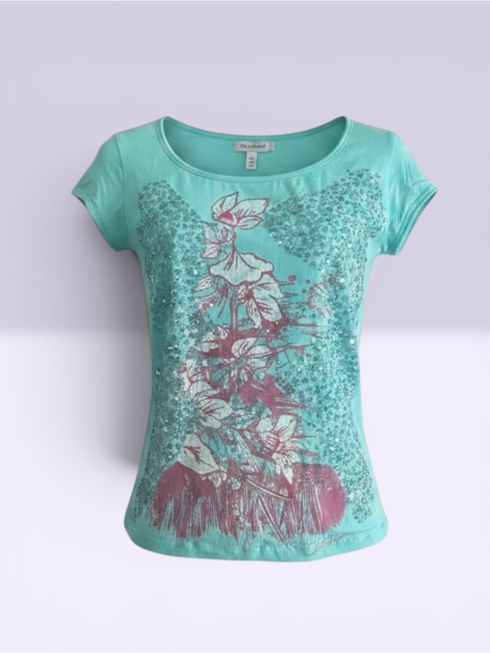 Save the queen Floral Scoop Neck Women's Top in Teal - Picture 4 of 6